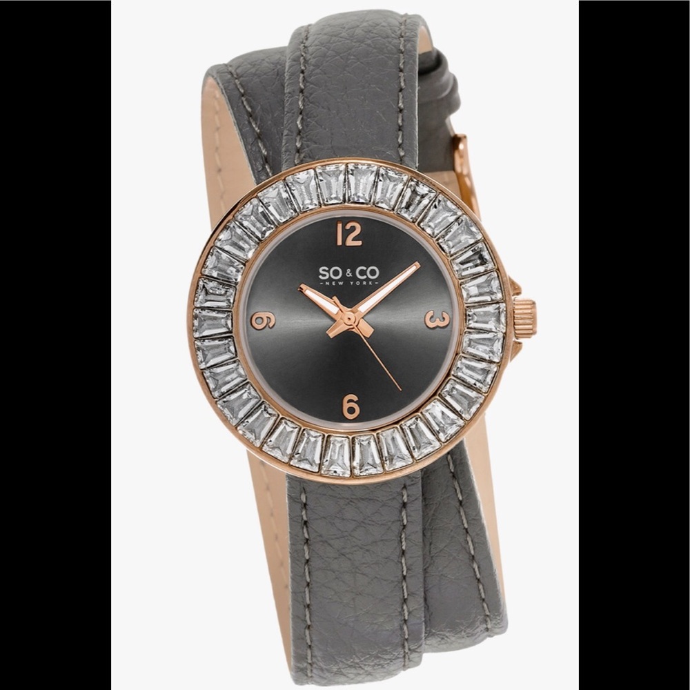 SO&CO Leather Watch Grey Leather Double Wrap Band